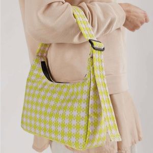 ⭐️NWT! Baggu Mini Nylon Shoulder Bag Pink Pistachio Pixel Gingham
